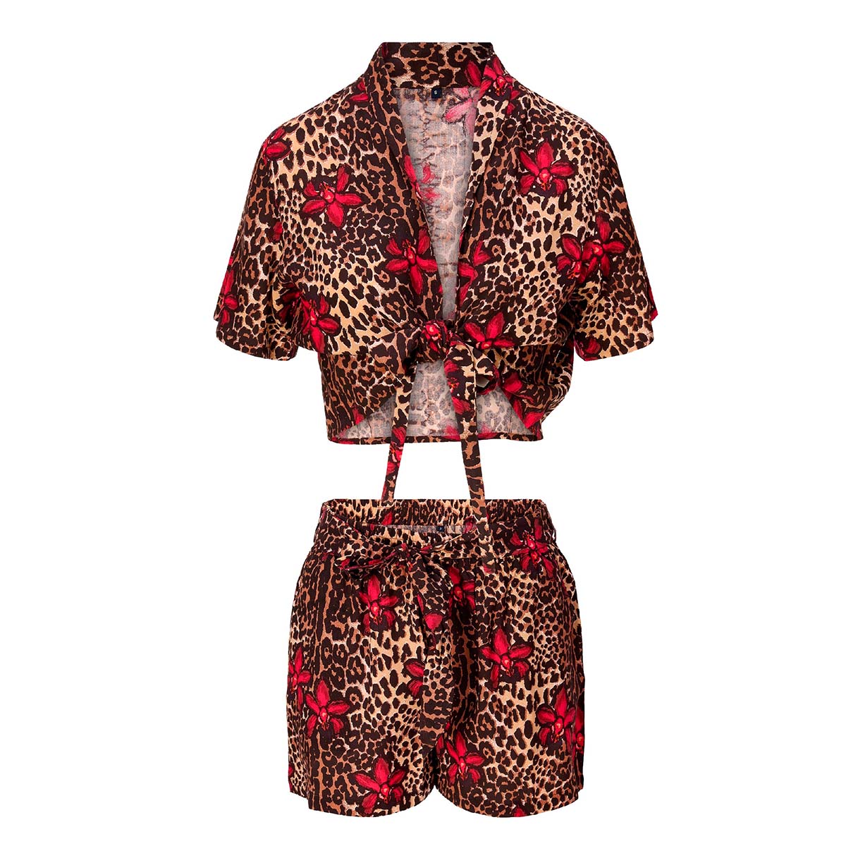 LingaDore Leopard Flower Shine t-shirt- og shorts-sæt, leopard - 8201SET - 388 - Leopard Print